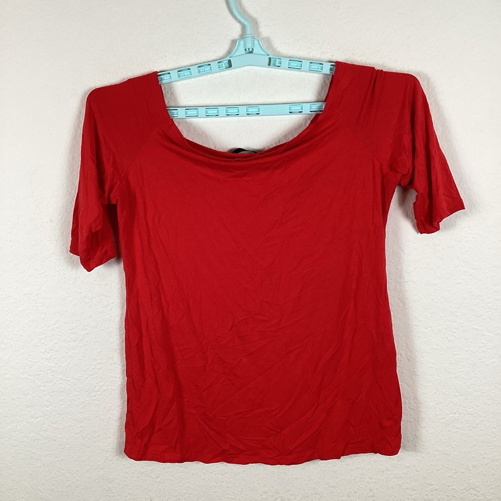 Sarin Mathews Womens Shirt Sz XL Short Sleeve Top Blouse Solid Red Stains